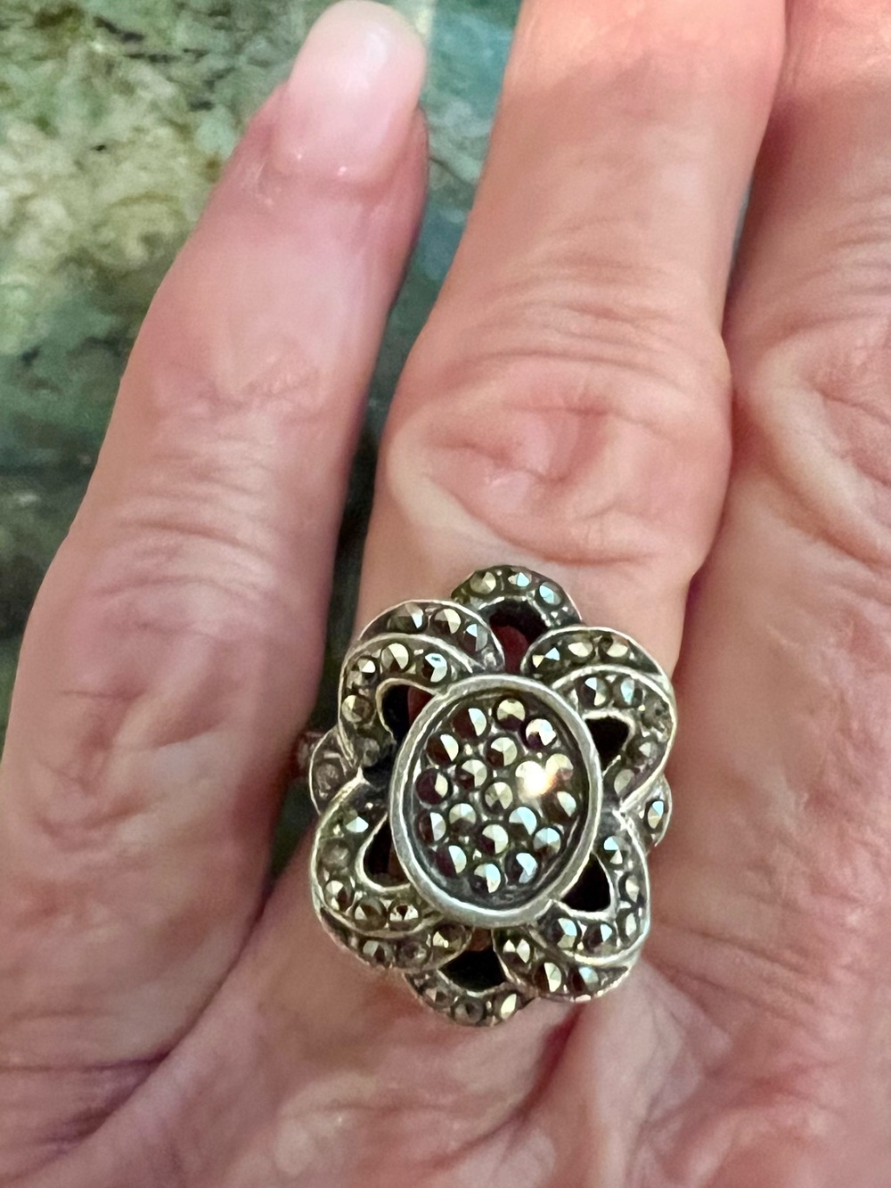 New Sterling and Marcasite Ring Size 6